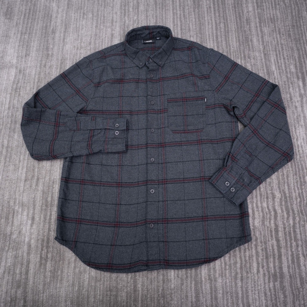 Vans Button Down Shirt Mens S Grey Plaid Attribute Cotton Blend EUC